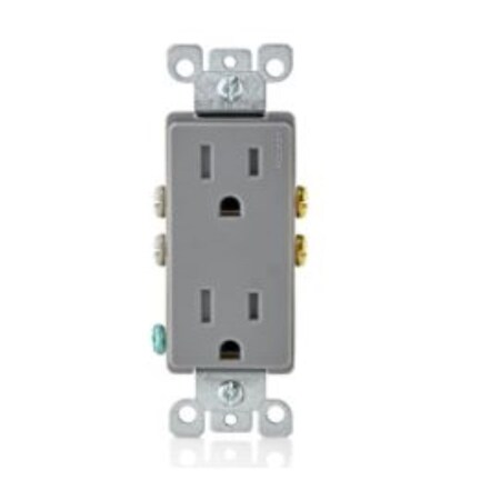 Leviton Straight Blade Receptacle, 5-15R, 15 A, 125V AC, 2 Pole, 3 Wire, Flush Mount, Grounded T5325-0GY